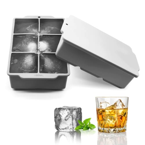 YOUSHY Ice Trays, Food-Grade Silicone with Lids, Ice Cube Maker, Large Ice, 5cm Square Ice Tray (Gray, Set of 2)