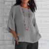 Women Blouse Solid Color Side Split Summer Crew Neck Loose-fitting Shirt Streetwear