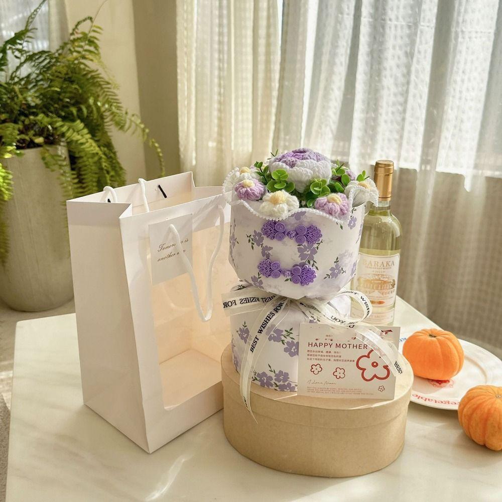 Romantic Carnation Bouquet Gift Finished Fake Flower Knitted Rose Bouquet Valentine's Day Gift