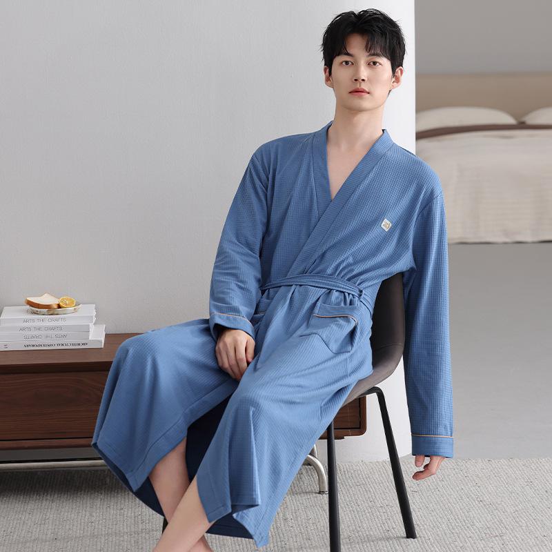 Couple Nightgown Women'S Pure Cotton Spring And Autumn Long-Sleeved Medium And Long Bathrobe Pajamas Men'S Bathrobe Dressing Gown