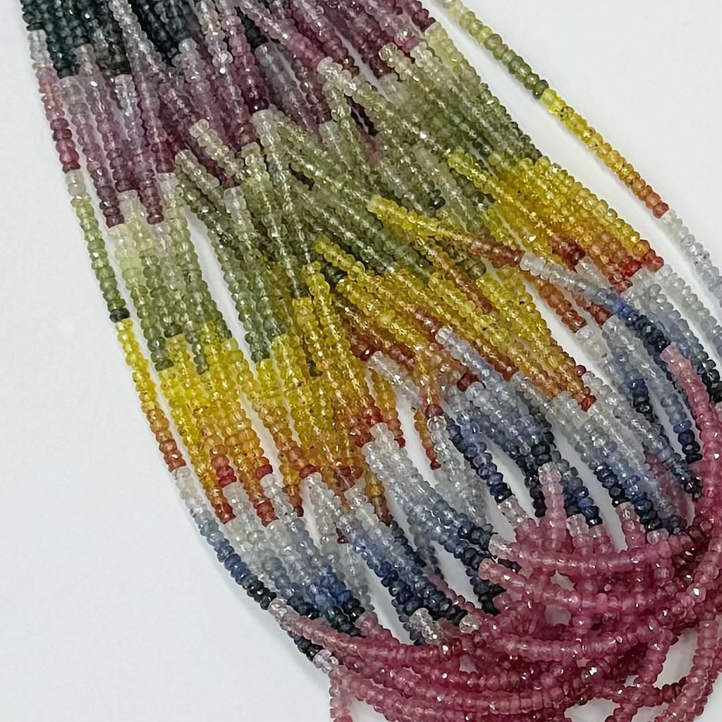 Natural Gradient Color Sapphire Abacus Beads Beveled Flat Round Faceted Long Chain