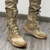 Летние уличные боевые ботинки с высоким берцем, тактические ботинки из сетки, пустынные ботинки, сверхлегкие дышащие альпинистские ботинки, высокий берец, сверхлегкая мягкая подошва