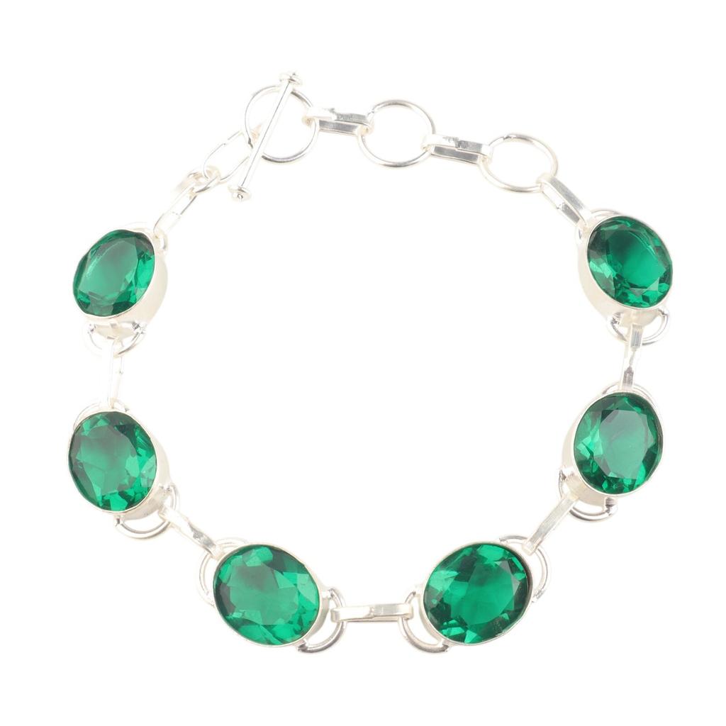 Хромдиопсид Драгоценный камень 925 Стерлинговое серебро Ювелирный браслет 8" Для свадебного подарка RB-10-2