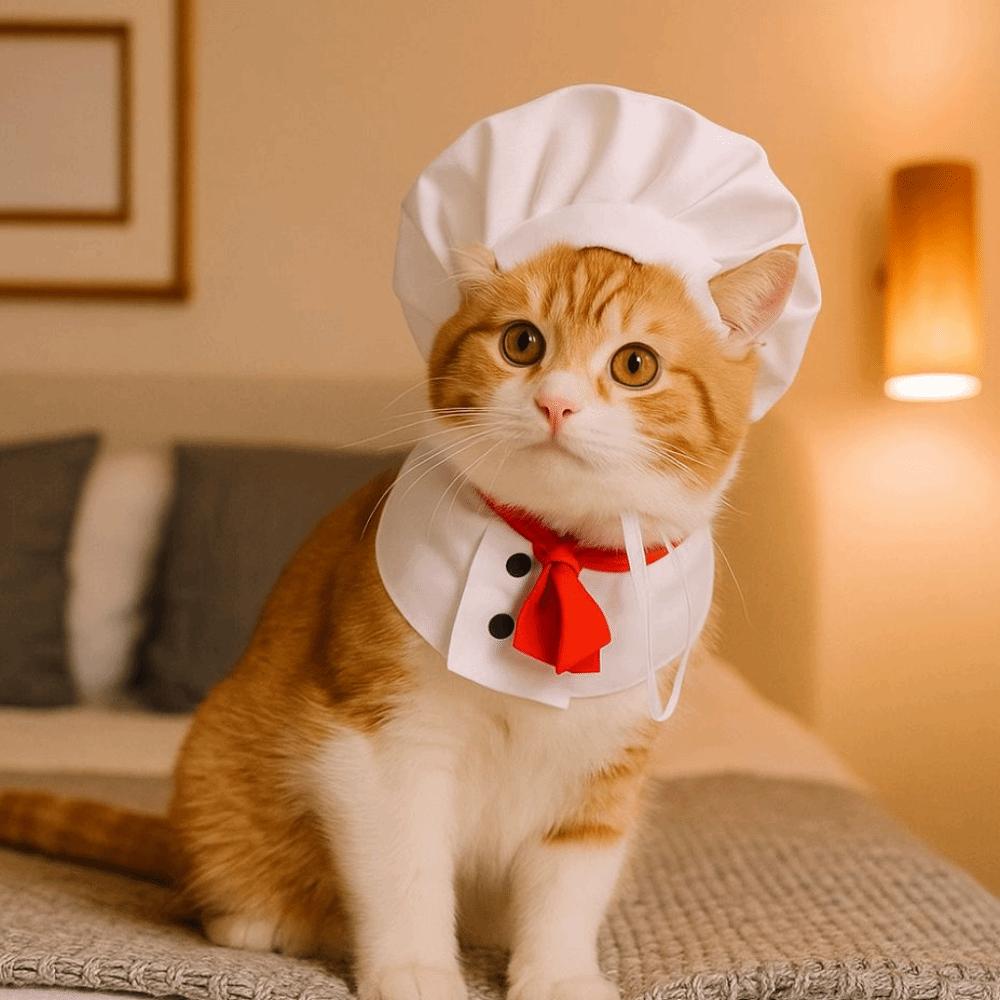 Cute Chef Hat Set Adjustable Cat Cosplay Hat Pet Accessories Pet Cooking King Hat Pet Fashion Show
