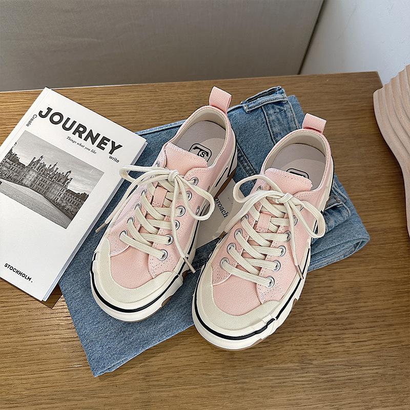 Женская обувь Весенние парусиновые туфли Женские кроссовки на толстой подошве Шнуровка Универсальные повседневные парусиновые женские вулканизированные туфли