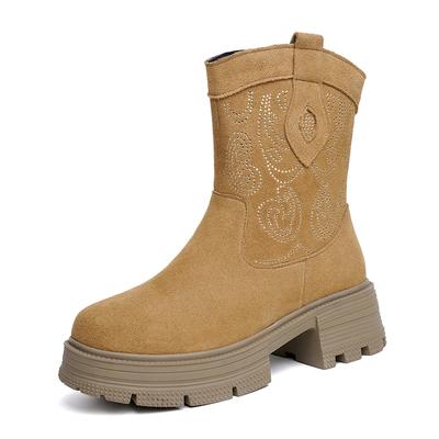 Модные женские ковбойские сапоги AIYUQI 2025 Новые из натуральной кожи Зимние ботинки Женские сапоги с коротким голенищем Модные женские зимние сапоги