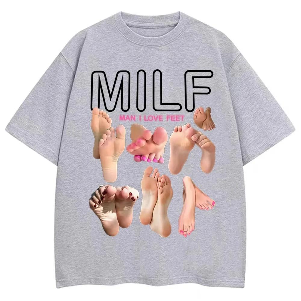 Mature Woman Man I Love Feet Funny Emoji T-shirt Men's Humor Fashion Soft Cotton Round Neck Oversized Casual T-shirt Street Tops