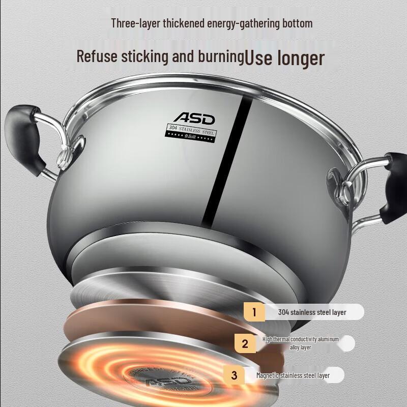 ASD 304 Stainless Steel Soup Pot 20cm 3L