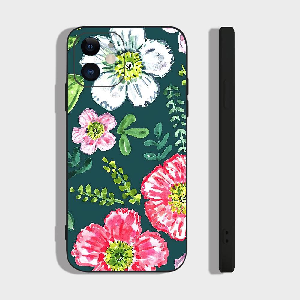 Художественный цветок Для IPhone 13,17,11,12,16,14,15,Plus,Pro Max Мягкий силиконовый черный чехол для телефона