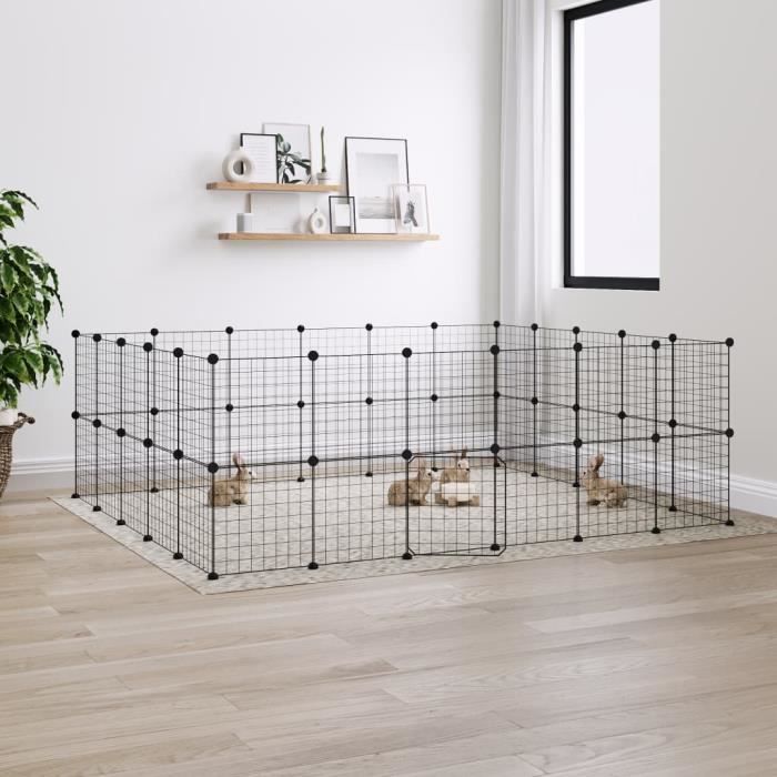 3114040 vidaXL Pet Cage with 44 Panels and Door Black 35x35 Cm