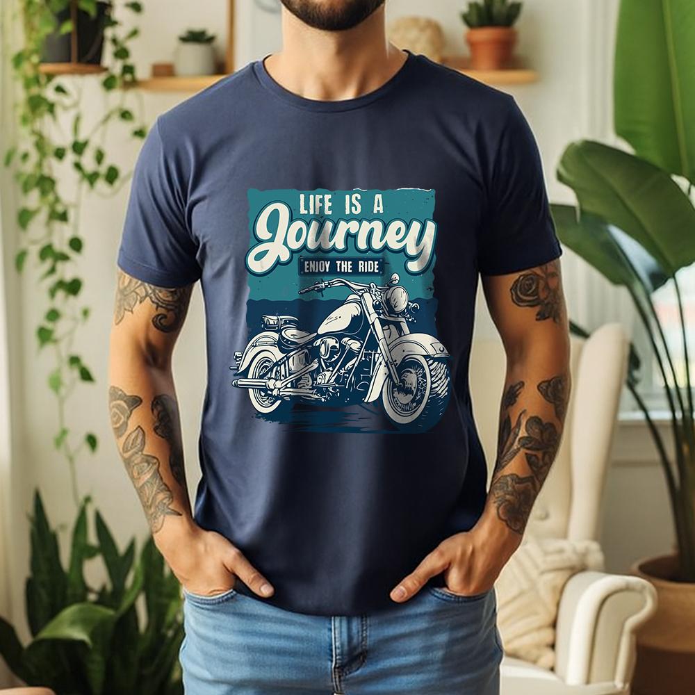 New Summer Men's 100% Pure Cotton T-Shirt Life Is A Journey Enjoy The Ride Retro Biker Style Casual Breathable Short Sleeve
