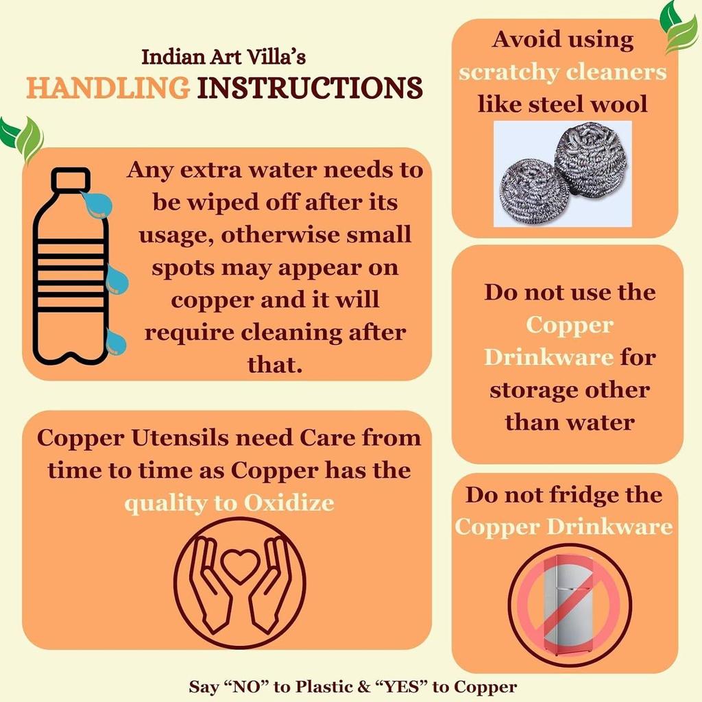 Pure Copper Plain Glass with Luxury Design, Drinking Serving Water, Yoga Ayurveda, Volume-300 Ml, Pack of 2