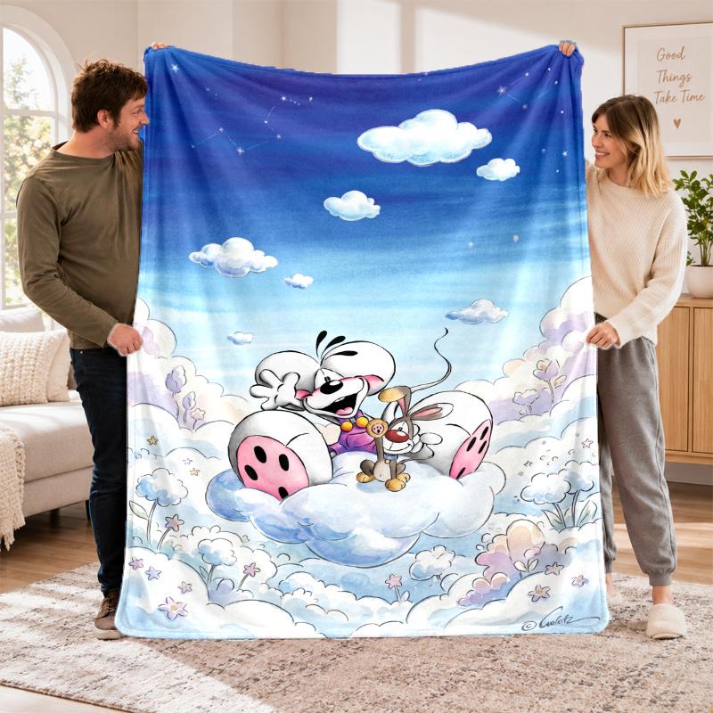 Flannel Fleece Blanket with Diddl Design, Soft Lightweight Throw for Bed Sofa Travel