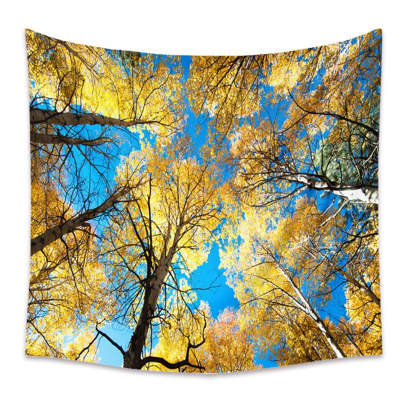 Autumn Yellow Forest Stream Landscape Print Pattern Tapestry Home Living Room Bedroom Wall Decor Background Cloth