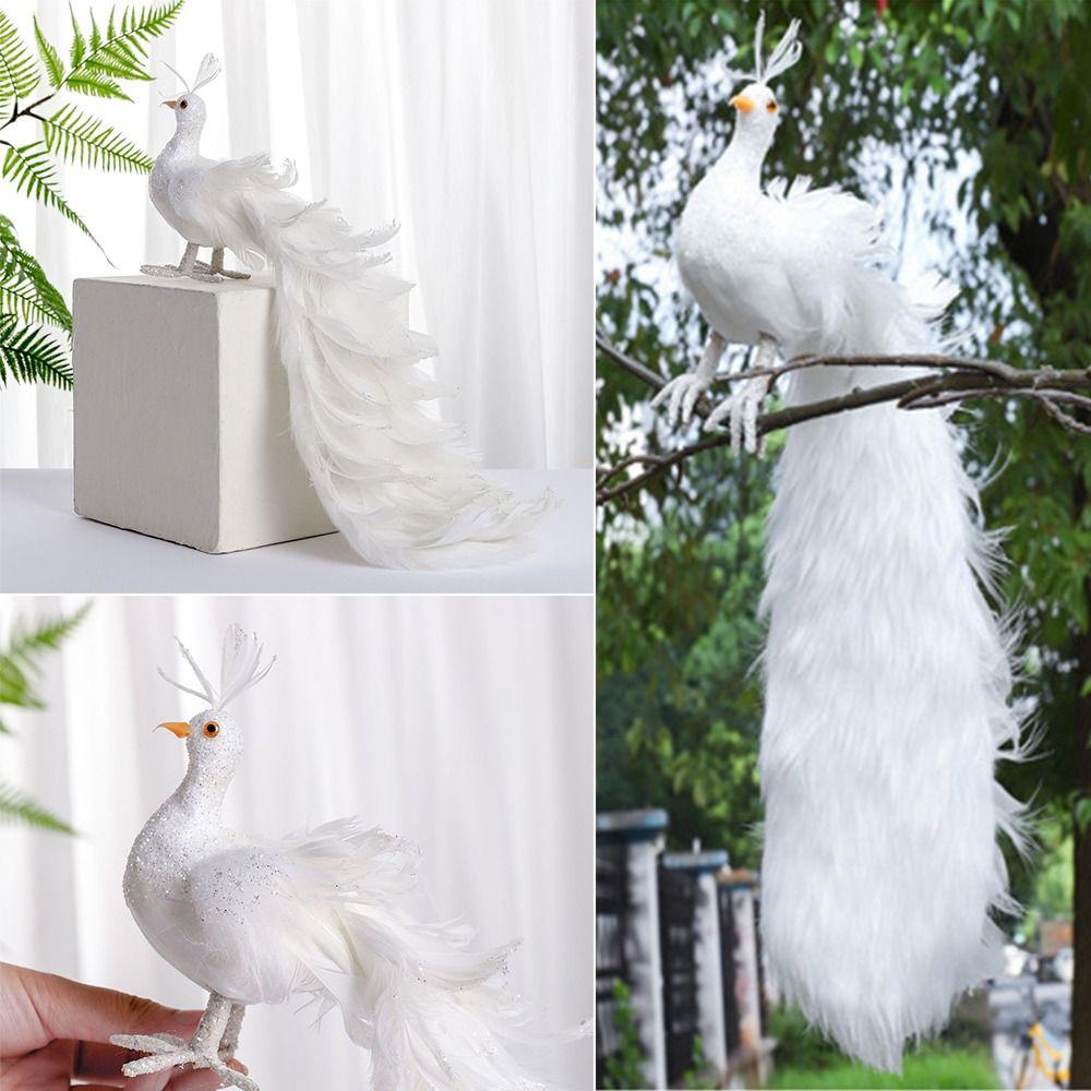 Beautiful Christmas Tree Decoration White Real  Feather Pendant Gift Simulation White Peacock