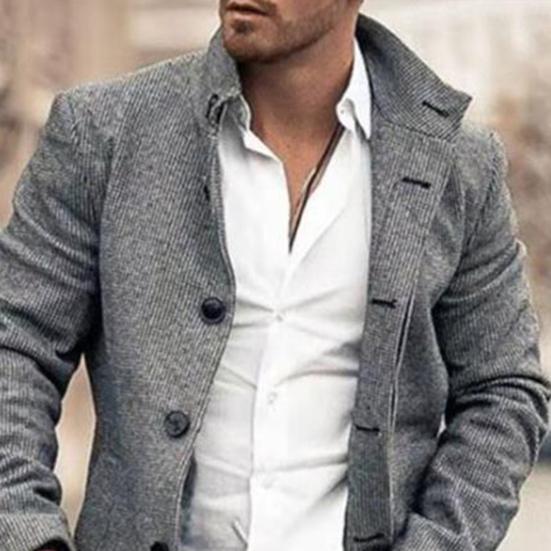 Мужское пальто в клетку однобортное с отложным воротником с длинным рукавом приталенное средней длины куртка пальто