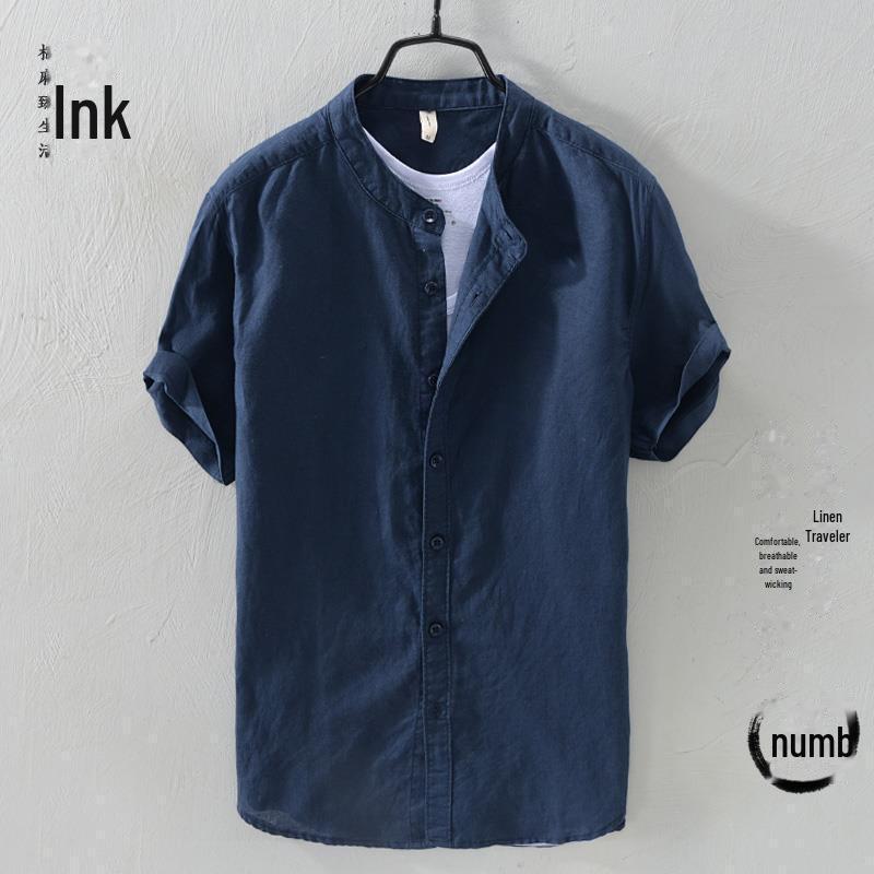 Мужская повседневная льняная рубашка с коротким рукавом - свободный, легкий летний топ