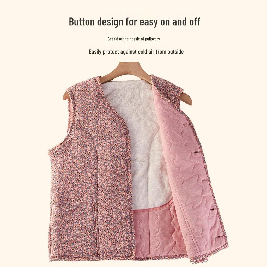 Теплый хлопковый жилет на флисовой подкладке для женщин среднего и пожилого возраста, идеально подходит для мам и бабушек