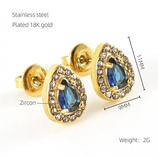 New, niche-designed, zircon-studded, teardrop-shaped stainless steel jewelry18K European and American style earrings and studs
