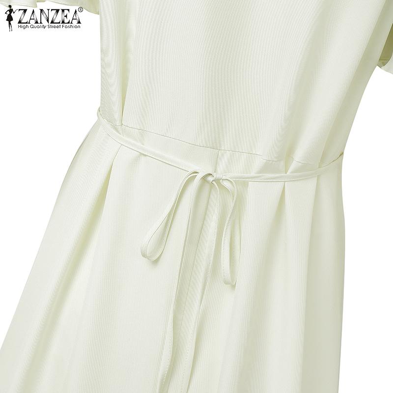 ZANZEA Женское повседневное летнее платье с коротким рукавом и V-образным вырезом