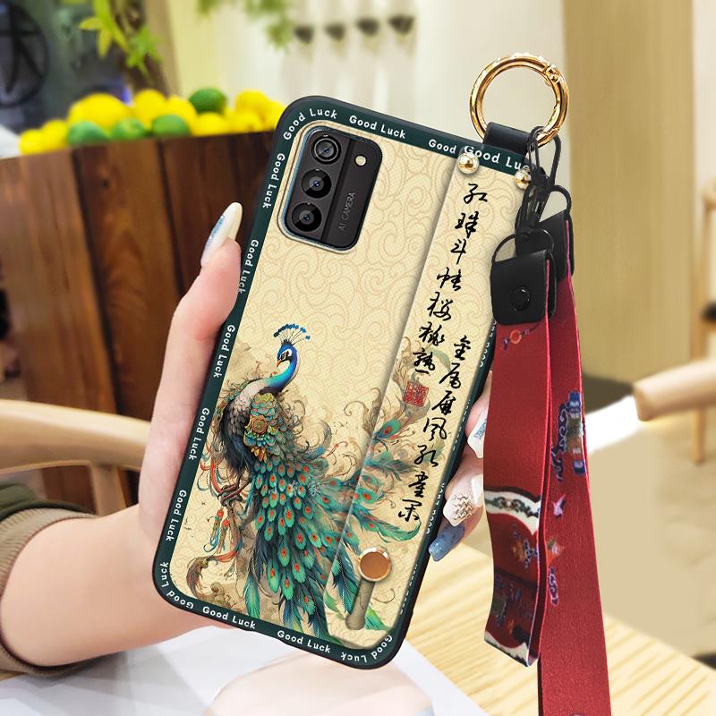 Chinese style Silicone Phone Case For Nokia G100 Wrist Strap Protective For Mom Shockproof Kickstand Back Cover Ring
