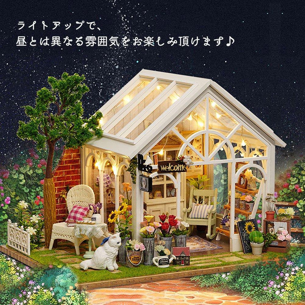 Миниатюрный кукольный домик, набор для ручной работы. Синяя лента, вывеска, кот приветствует. Цветочный магазин, наполненный светом из окна на крыше. Светодиодная подсветка. Музыкальный корпус из акрила.