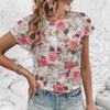 Винтажная элегантная футболка с цветочным принтом, верхняя часть 2024 года, летняя дышащая свободная женская футболка, уличная мода, новая футболка с круглым вырезом