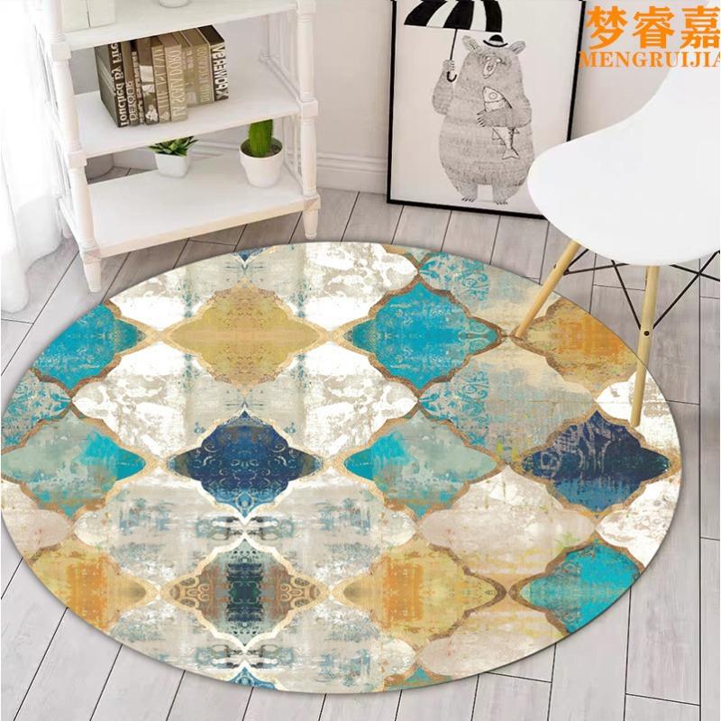 Круглый ковер для гостиной, прикроватный ковер, клетчатый печатный ковер, черно-белый круглый ковер