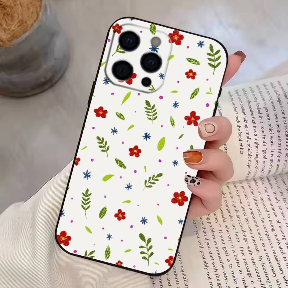 Маленькие F-Цветы Чехол для Телефона Для iPhone 17, 16,15,14,13,12,11 Plus,Pro Max, Других Мягкий Черный Чехол