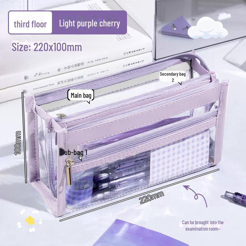 3-слойный прозрачный пенал большой вместимости: Стильный корейский дизайн Ins для канцелярских товаров для девочек