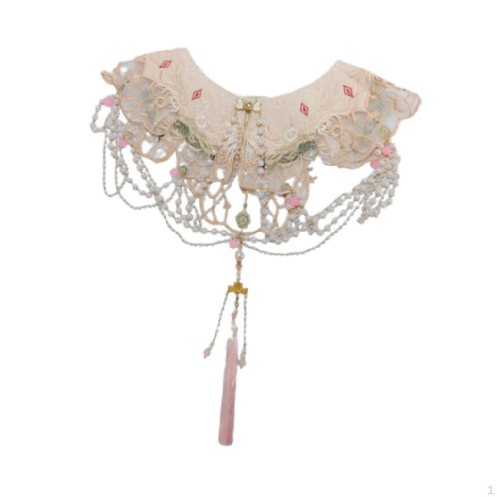Removable Collar Shawl with Floral Embroidery Chain Tassels Women Versatile Lightweight Yunjian