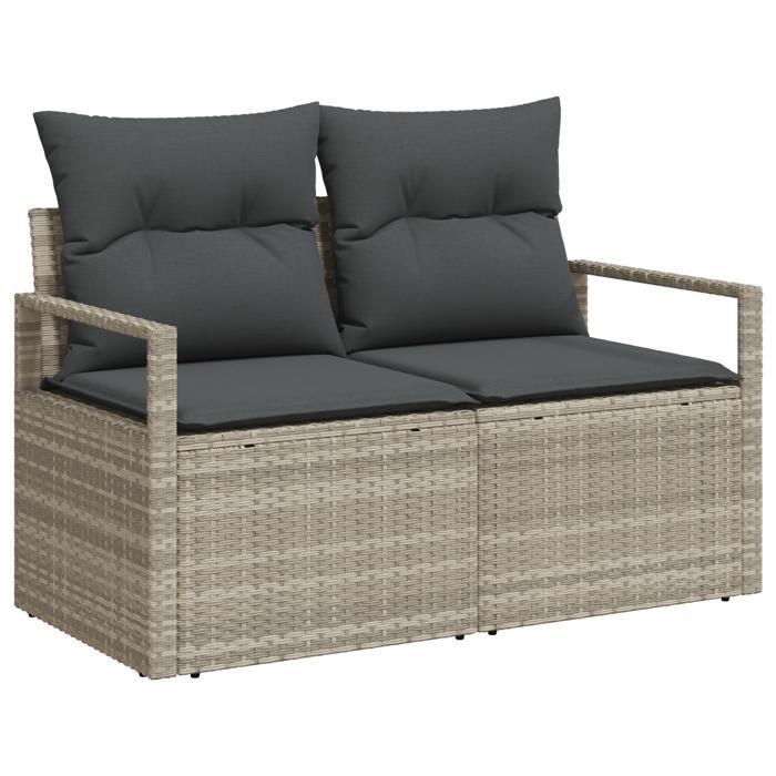 Ensemble de canapé de jardin 7 pièces avec coussins Gris clair Poly Rotin, Canapé de jardin 2 places avec rangement 3360523