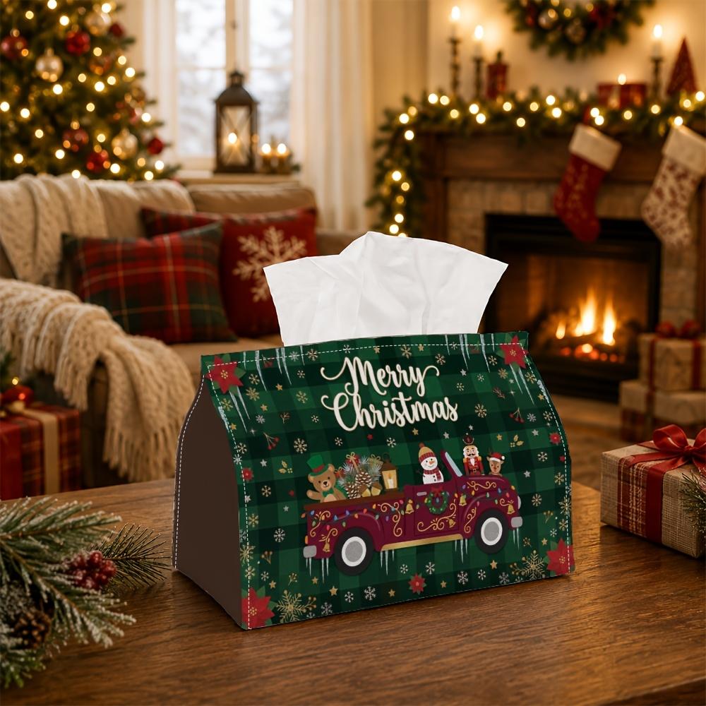 1pc Cozy Farmhouse Winter Tissue Box | Multi-Functional Seasonal Napkin Dispenser, Suitable for Home, Xmas Parties Vintage Truck Gift Box Animal Trend