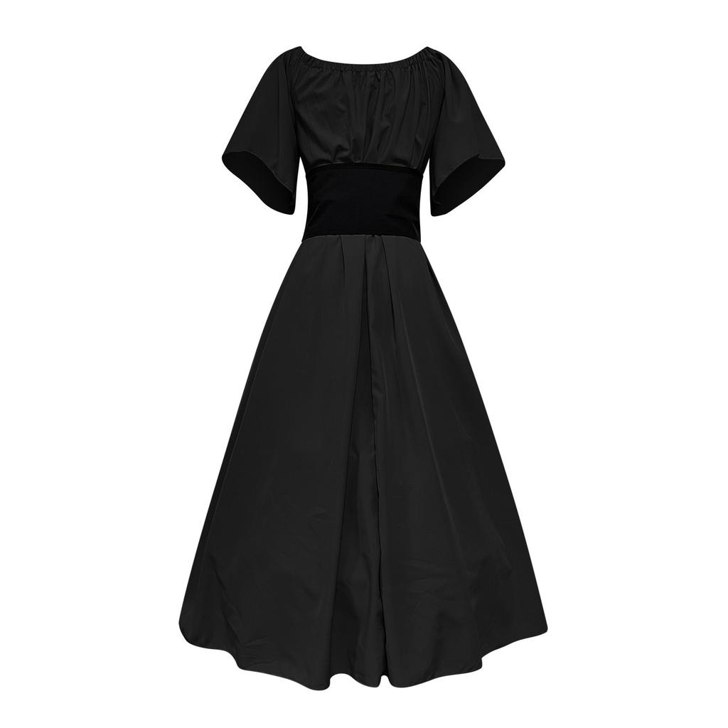Women's Round Neck Dress Flare Sleeve Off Shoulder Medieval Vintage Dresses with Corset Patchwork Ball Gown