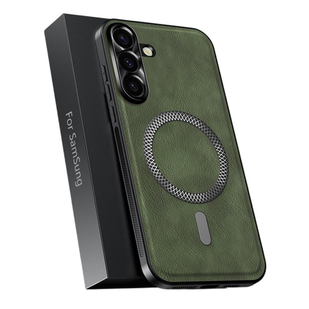 Для Samsung Galaxy S25 Чехол Совместимый с MagSafe PU TPU PC Задняя крышка телефона с металлическим обрамлением объектива