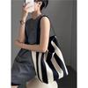 Women's Large Capacity Striped Canvas Tote Bag - Lazy Style Commute Bucket Shoulder Bag