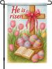 BlissYard He Is Risen Yard Ag 12x18 Inch Double Sided Easter Cross Bible Eggs Tulips Burlap Garden Ag Rustic Farmhouse O AAS