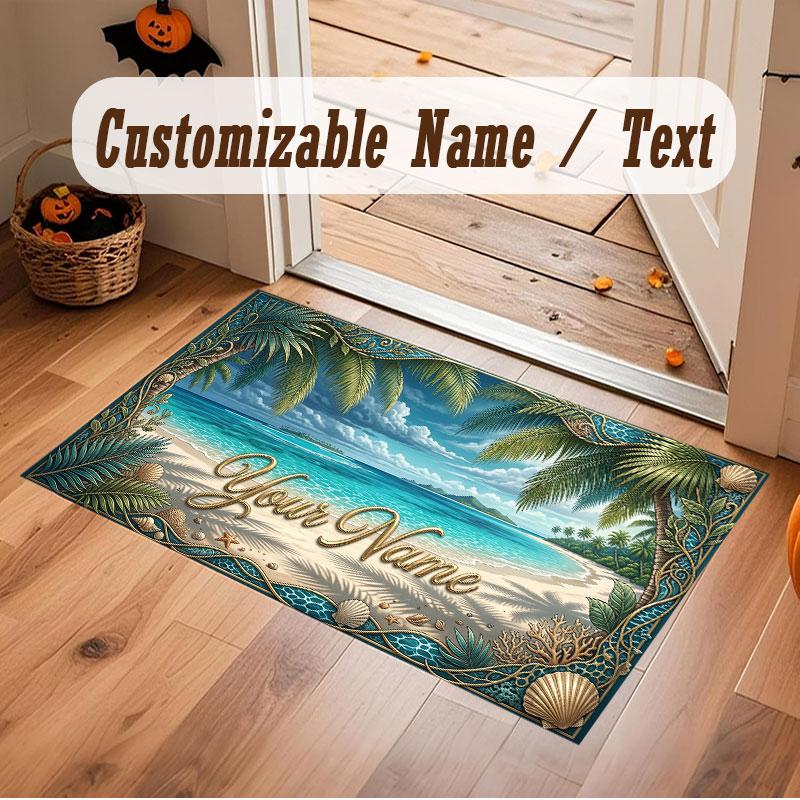 Octopus Sea Life Theme Crystal Velvet Floor Rug Personalized Custom Name Text Warm Carpet Home Decoration