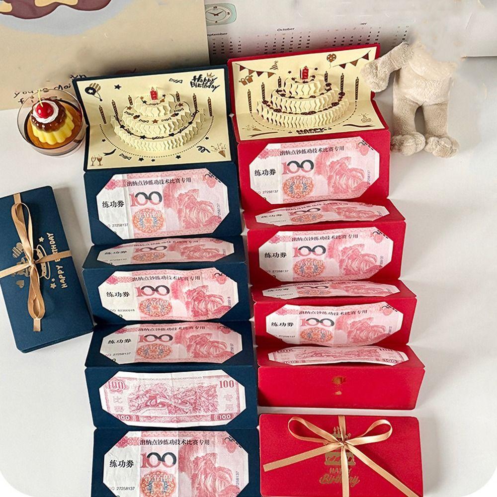 Выдвижная 3D Красный конверт на День Рождения Складной Торт на День Рождения Открытка Мешок для денег Вечеринка в честь Дня Рождения