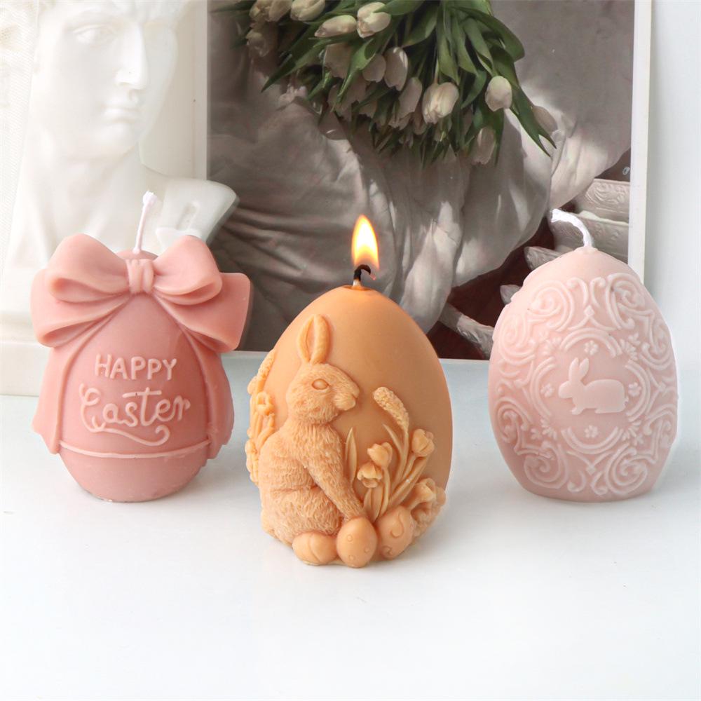 Силиконовая форма для свечи «Пасхальный кролик» с бантом и яйцом