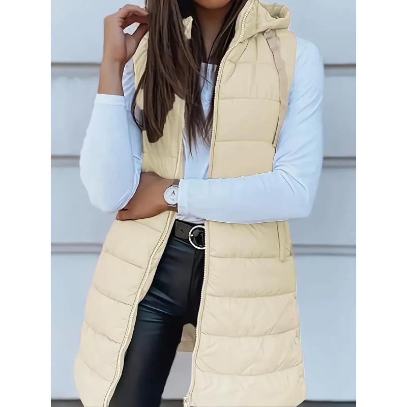 New Women's Coat Solid Color Medium and Long Vest Hooded Slim Sleeveless Coat Women