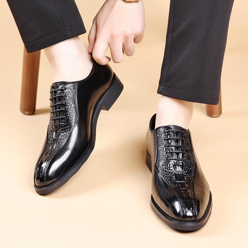 Brock Мужские деловые кожаные туфли из натуральной кожи с крокодиловым узором Свадебные туфли для жениха в британском стиле Мужская обувь