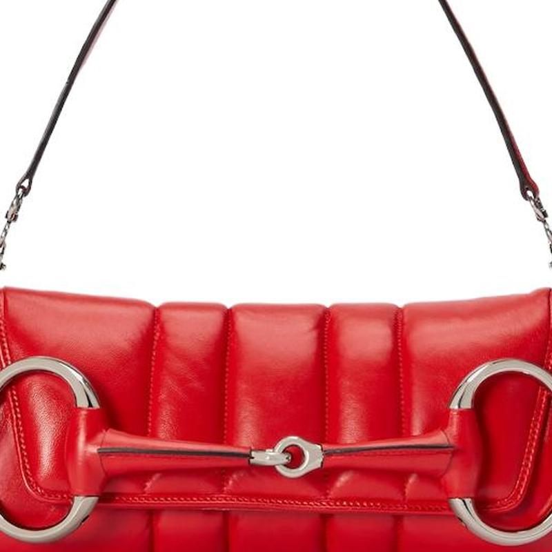 Gucci Horsebit 1955 Oversized Horsebit Chain Leather Double Shoulder Strap Leather Replica Underarm Bag Shoulder Bag Clutch Women's Red