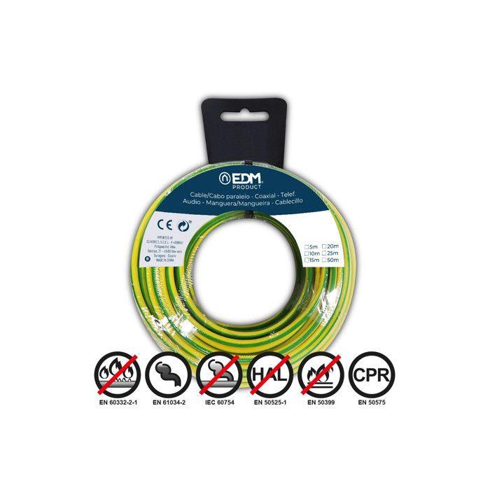 Câble électrique - EDM - H07Z1-K - 2,5 mm² - 15 m - Bicolore - Flexible - Sans halogène