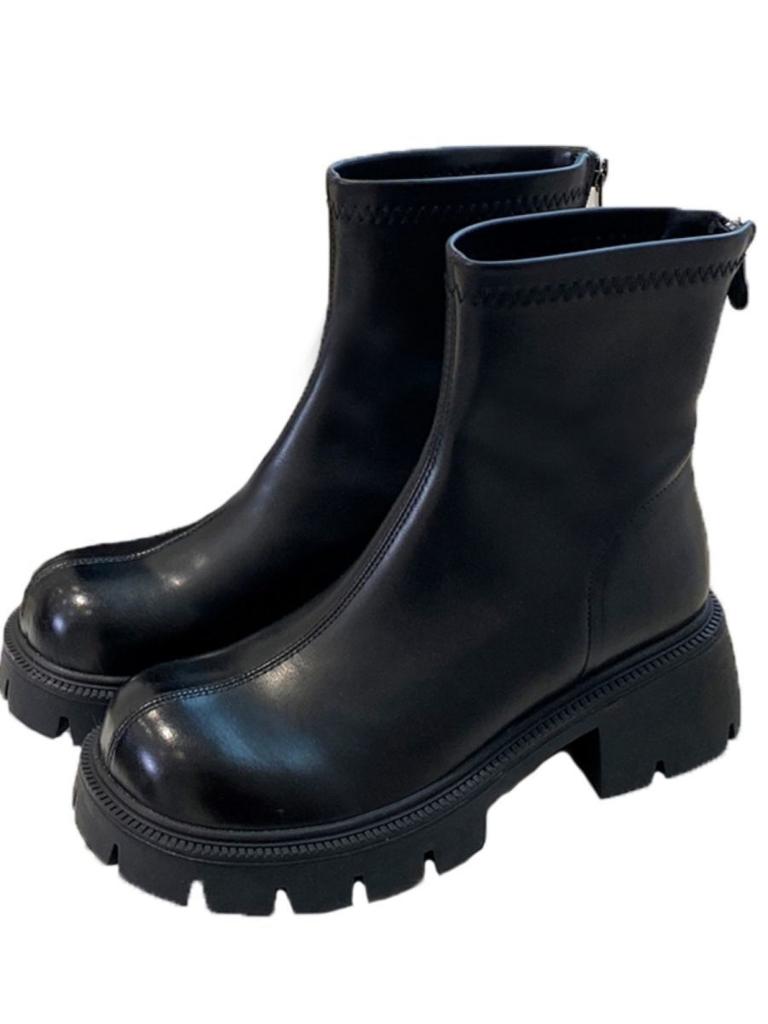 Thick-soled Thin Boots Fairy Versatile 2025 New Short Chelsea Boots Soft Leather Thick Heel Short Boots Martin Boots