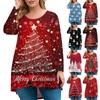 Women's Fashion Large Size Round Neck Long Sleeve Casual Christmas Print Loose Pullover Top