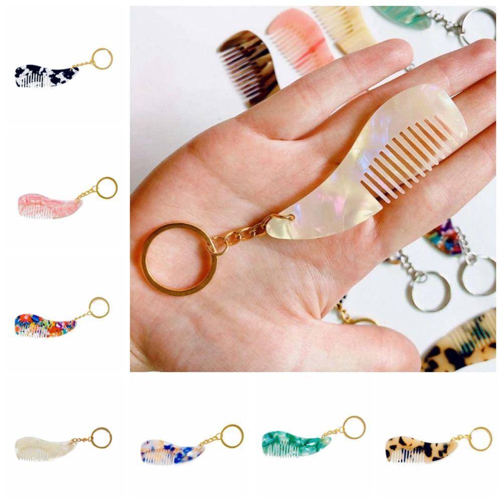 Hair Brush Mini Combs Portable Keyring Acetate Travel Hair Comb Keychain Men Women