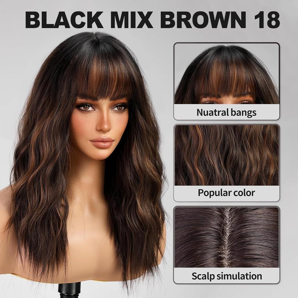 Curly Bob Wig with Bangs Short Wavy Wigs for Women Bob Style Synthetic Heat Resistant Bob Wigs