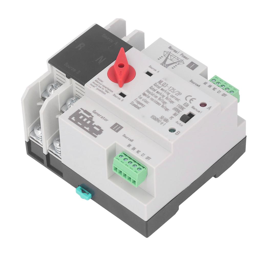 2P Dual Power Automatic Transfer Switch Generator Transfer Changeover Switch AC110V 50Hz 60Hz 63A