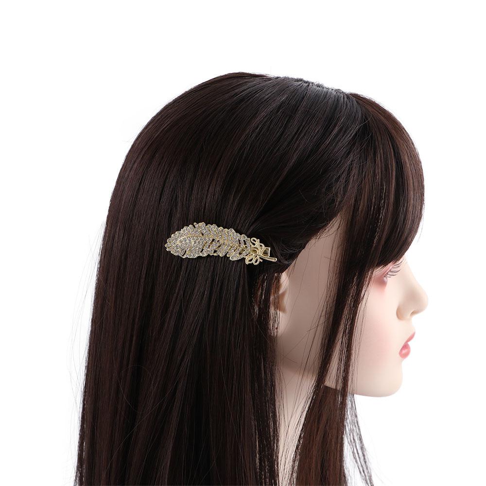Rhinestone Large Girls Elegant Hair Side Clip Women Barrette Feather Hair Clips Crystal Hairpins